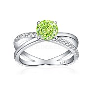 925 Sterling Silver Micro Pave Cubic Zirconia Plain Band Rings, Real Platinum Plated, Flat Round, Green Yellow, US Size 7(17.3mm)(RJEW-P103-06P-E)