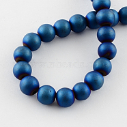 Non-magnetic Synthetic Hematite Beads Strands, Frosted, Grade A, Round Beads for Bracelet Making, Blue Plated, 8mm, Hole: 1.4mm, about 55pcs/strand, 15.5 inch(G-Q933-8mm-05)