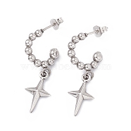 304 Stainless Steel Ring with Star Dangle Stud Earrings, Half Hoop Earrings for Women, Stainless Steel Color, 33mm, Pin: 0.7mm(EJEW-B018-03P)