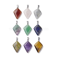 Natural Mixed Stone Pendants, Kite Charms with Stainless Steel Color Plated Stainless Steel Snap on Bails, 28~28.5x18x5.5mm, Hole: 5.5x3.5mm(G-C110-04P)