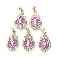 Rack Plating Brass Micro Pave Clear Cubic Zirconia Pendants, with Synthetic Opal, Cadmium Free & Lead Free, Long-Lasting Plated, Real 18K Gold Plated, Flat Round, Teardrop, 24x13.5x2.5mm, Hole: 5.5x3.6mm(KK-C041-06F-G)