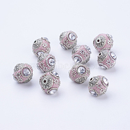 Handmade Indonesia Round Beads, with Glass Cabochons and Antique Silver Metal Color Double Alloy Cores, Pink, 14~15x15~16mm, Hole: 2mm(IPDL-R400-13)