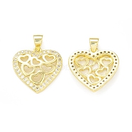 Rack Plating Brass Micro Pave Clear Cubic Zirconia Pendants, Cadmium Free & Lead Free, Long-Lasting Plated, Hollow Heart Charm, Real 18K Gold Plated, 18x18x3mm, Hole: 4x3.5mm(KK-C011-22G)