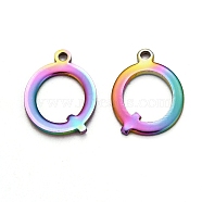 Ion Plating(IP) 304 Stainless Steel Alphabet Charms, Rainbow Color, Letter.Q, 12.5x9x1mm, Hole: 1mm(STAS-H122-Q-M)