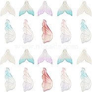 Transparent Spray Painted Glass Pendants, with Glitter Powder, Butterfly Wings & Fishtail Shape, Mixed Color, 120pcs/box(GLAA-GA0001-03)