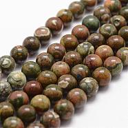 Natural Rhyolite Jasper Bead Strands, Round, Colorful, 8mm, Hole: 1mm, about 44pcs/strand, 14.9 inch~15.1 inch(G-D840-65-8mm)