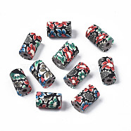 Handmade Polymer Clay Beads, Column with Jewelry Crafts Pattern, Tomato, 11x6~7.5mm, Hole: 2~3mm(CLAY-N008-046-03)