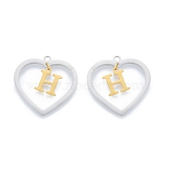 201 Stainless Steel Pendants, Hollow, Heart with Letter A~Z, Real Gold Plated & Stainless Steel Color, Letter.H, 29x29.5x1mm, Hole: 2mm, A~Z: 12x8~10.5x1mm(STAS-N090-LA894-H-P)