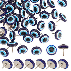 Half Round Resin Evil Eye Pins, Iron Drawing Push Pins for Photo, Bulletin Board, Blue, 13mm, Pin: 1mm, 60pcs/set(AJEW-AB00044)