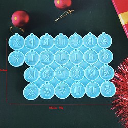 Food Grade Flat Round & Alphabet Pendant Silicone Molds, for UV Resin, Epoxy Resin Jewelry Making, Deep Sky Blue, 221x141x10mm(SIMO-PW0001-213A)