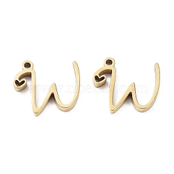 304 Stainless Steel Charms, Laser Cut, Real 14K Gold Plated, Letter W, 11x12x1.5mm, Hole: 1mm(STAS-M327-02G-W)