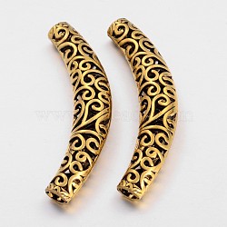Tibetan Style Alloy Hollow Beads, Curved Tube Noodle Beads, Curved Tube, Antique Golden, Lead Free & Cadmium Free & Nickel Free, 64x12x9.5mm, Hole: 5.5mm(X-GLF10634Y-NF)