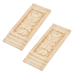 Rubber Wood Carved Onlay Applique, Center Flower Long Applique, for Door Cabinet Bed Unpainted Decor European Style, Rectangle, Blanched Almond, 180x72x8mm(AJEW-WH0165-91)