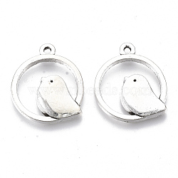 Tibetan Style Alloy Pendants, Cadmium Free & Lead Free, Round Ring with Bird, Antique Silver, 24x20.5x2.5mm, Hole: 1.4mm, about 450pcs/1000g(TIBE-N006-28AS-LF)