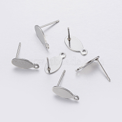 304 Stainless Steel Stud Earring Findings, with Loop, Oval, Stainless Steel Color, 12x6x0.8mm, Hole: 1mm, Pin: 0.8mm(STAS-P198-29)