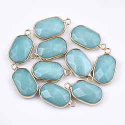 Natural White Jade Pendants, with Nickel Free Brass Findings, Hexagon, Dyed, Golden, 24~25x13~14x5~7mm, Hole: 2mm(G-T112-12F)