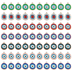 DICOSMETIC 70Pcs 7 Colors CCB Plastic Enamel Pendants, Flat Round with Evil Eye, Mixed Color, 17.5~18x15x2.5mm, Hole: 1.5mm, 10pcs/color(CCB-DC0001-04)