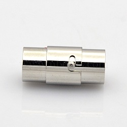 Column 304 Stainless Steel Locking Tube Magnetic Clasps, Stainless Steel Color, 18x6mm, Hole: 4mm(STAS-N014-25-4mm)