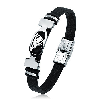 201 Stainless Steel Constellation Beaded Bracelet, Leather Cord Gothic Bracelet for Men Women, Taurus, 8-1/4 inch(21cm)
