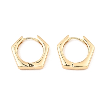Brass Hoop Earrings, Hexagon, Light Gold, 19x19.5x3.5mm