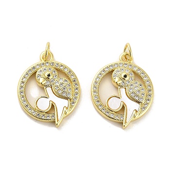 Brass Micro Pave Clear Cubic Zirconia Pendants, with Shell, Jump Rings, Real 18K Gold Plated, Flower, 21x17x3.5mm, Hole: 3.5mm