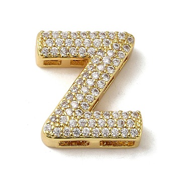 Brass Beads, with Clear Cubic Zirconia, Letter Z, 20x17x5.5mm, Hole: 4.5x2.5mm