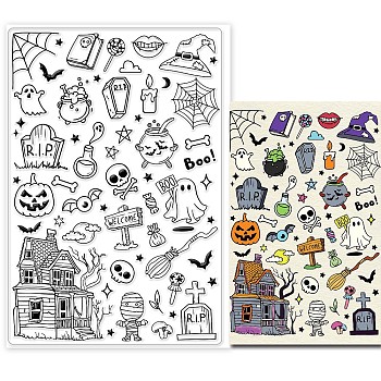 Custom PVC Plastic Clear Stamps, for DIY Scrapbooking, Photo Album Decorative, Cards Making, Halloween Themed Pattern, 160x110x3mm