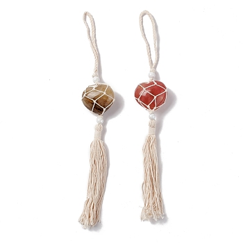 Synthetic Watermelon Stone Glass Pendant Decorations, with Acrylic Pearl Beads, Heart, 31~32cm