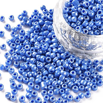 Glass Seed Beads, Opaque Colors Lustered, Round, Cornflower Blue, 3mm, Hole: 1mm, about 10000pcs/pound