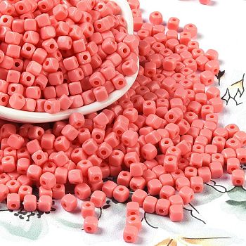 Opaque Acrylic Beads, Square, Salmon, 4x4x4mm, Hole: 1.4mm