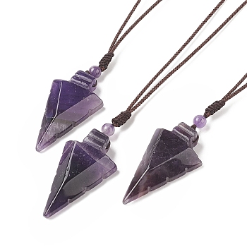Natural Amethyst Arrow Pendant Necklace, Gemstone Jewelry for Women, 36.22 inch(92cm)