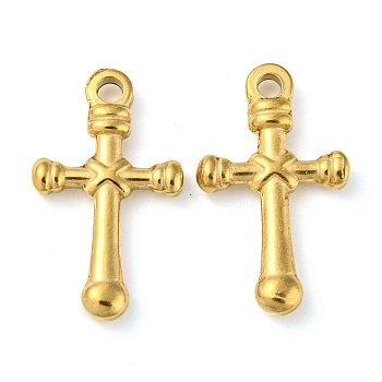 Ion Plating(IP) 304 Stainless Steel Pendants, Cross Charm, Real 18K Gold Plated, 22.5x13x3mm, Hole: 2mm