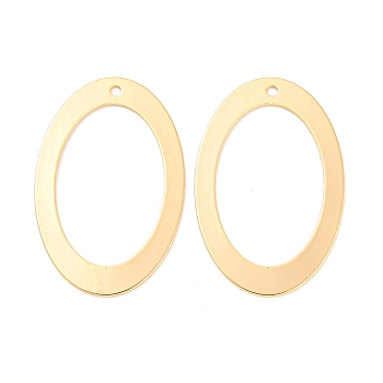 Rack Plating Brass Pendants, Oval Charm, Real 18K Gold Plated, 30x19x0.5mm, Hole: 1.4mm