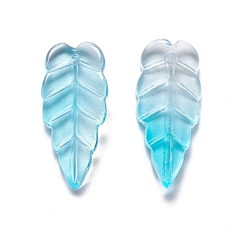 Electroplate Transparent Glass Pendant, Leaf, Deep Sky Blue, 23x10x3mm, Hole: 1.2mm