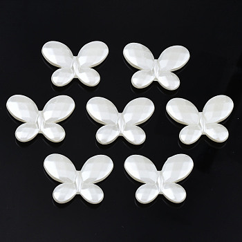 ABS Plastic Imitation Pearl Beads, Faceted, Butterfly, Creamy White, 23x29.5x5mm, Hole: 1.5mm, about 290pcs/500g