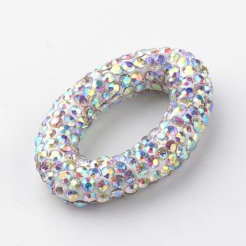 Polymer Clay Rhinestone Beads, Oval, Colorful, 34.5~35x21.5~22x6.5mm, Hole: 1.5mm