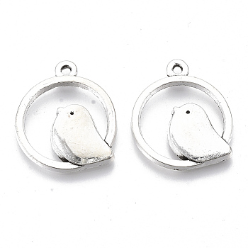Tibetan Style Alloy Pendants, Cadmium Free & Lead Free, Round Ring with Bird, Antique Silver, 24x20.5x2.5mm, Hole: 1.4mm, about 450pcs/1000g