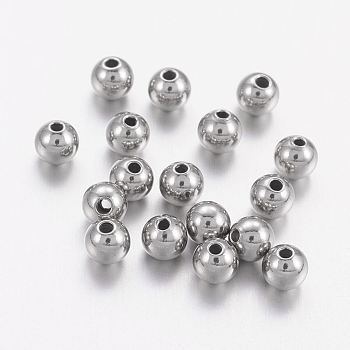 Stainless Steel Beads, Solid Round, Stainless Steel Color, 4mm, Hole: 1.2mm