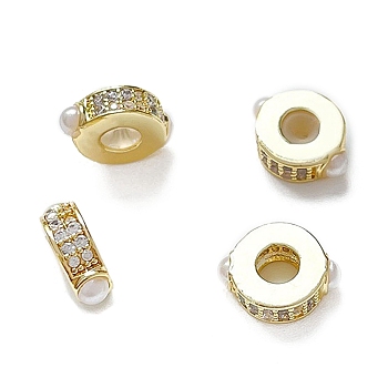 Brass Micro Pave Cubic Zirconia Beads, Real 18K Gold Plated, White, 12x9x4mm, Hole: 1.2mm