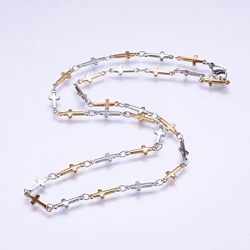 304 Stainless Steel Chain Necklaces, with Lobster Claw Clasps, Cross, Golden & Stainless Steel Color, 17.9 inch(45.5cm)