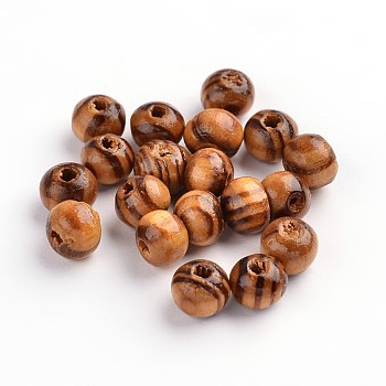 Round Natural Wood Beads, Dyed, Lead Free, Burlywood, 6x5mm, Hole: 2mm