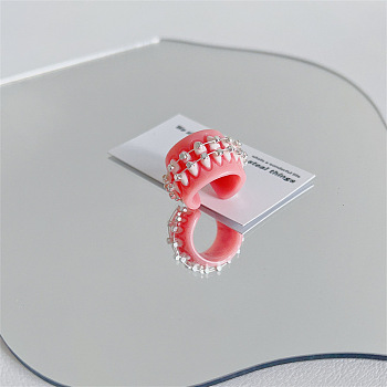 Tooth Acrylic Cuff Rings, Light Coral, US Size 6(16.5mm)