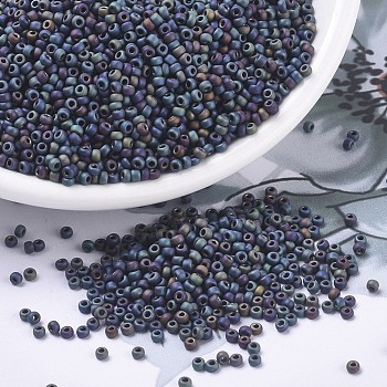 MIYUKI Round Rocailles Beads, Japanese Seed Beads, 11/0, (RR401FR) Matte Black AB, 2x1.3mm, Hole: 0.8mm, about 1111pcs/10g