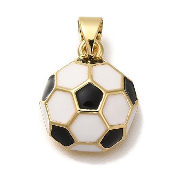 Rack Plating Brass Pendants, with Enamel, Cadmium Free & Lead Free, Long-Lasting Plated, Football Charm, Real 18K Gold Plated, 16x14x6.5mm, Hole: 5x3.5mm
