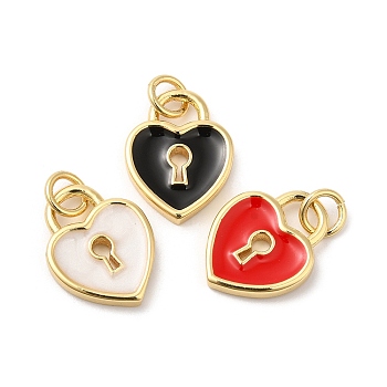 Real 16K Gold Plated Brass Enamel Charms, with Jump Ring, Heart Lock Charms, Mixed Color, 14.5x11.5x2mm, Hole: 3.5mm