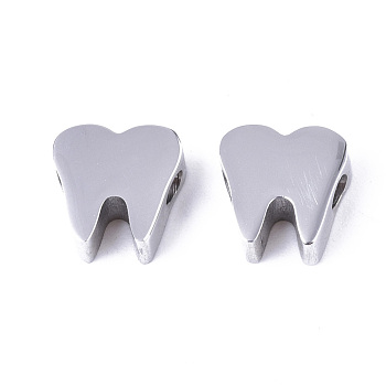 304 Stainless Steel Beads, Tooth Shape, Stainless Steel Color, 8x8x3mm, Hole: 1.8mm