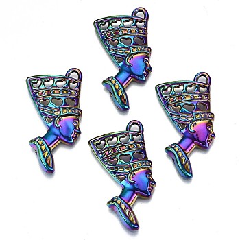 Alloy Pendants, Cadmium Free & Lead Free, Egyptian queen, Rainbow Color, 39x19.5x4.5mm, Hole: 3x3mm