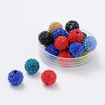 Pave Disco Ball Beads, Polymer Clay Rhinestone Beads, Round, Mixed Color, 10mm, Hole: 2mm