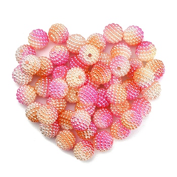 50Pcs Imitation Pearl Acrylic Beads, Berry Beads, Combined Beads, Round, Hot Pink, 10mm, Hole: 1mm