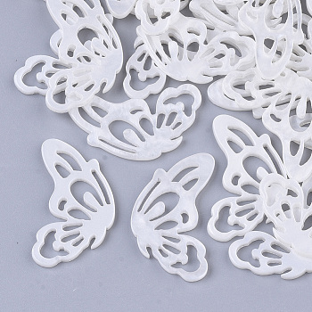Plastic Cabochons, Butterfly Wing, Creamy White, 33.5x19.5x2.5mm